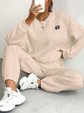 Texture Round Neck Long Sleeve Top and Pants Set OutfitFlow